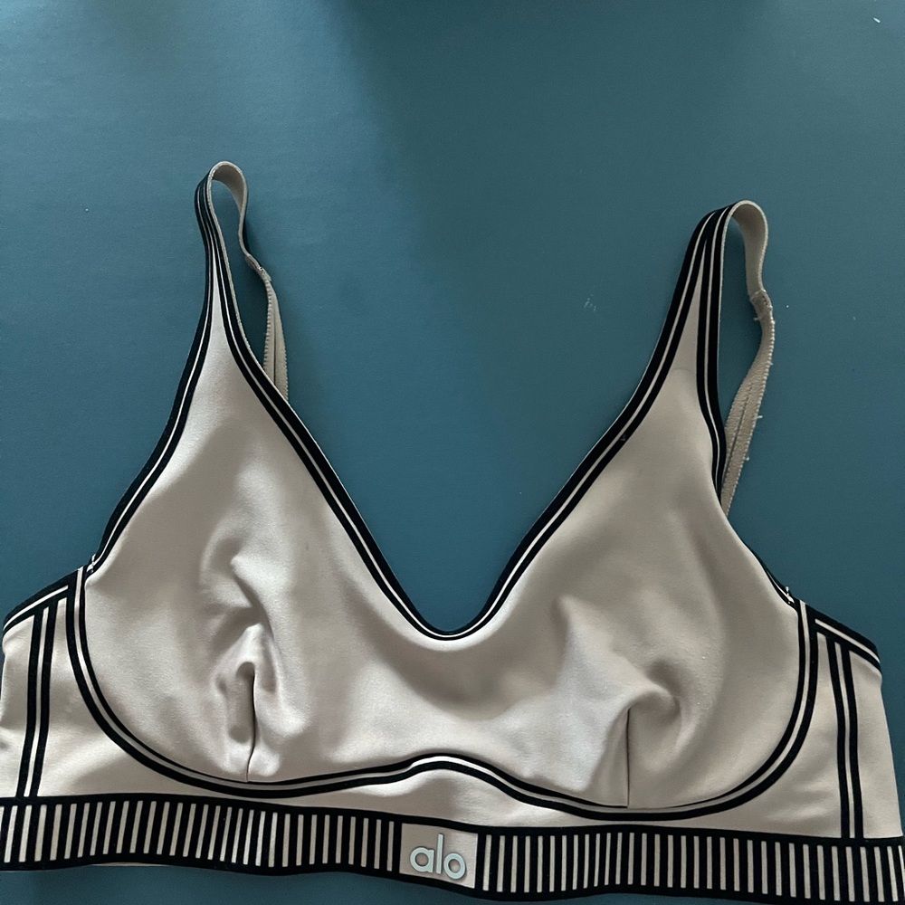 ALO Yoga Cream Bralette with Black Trim